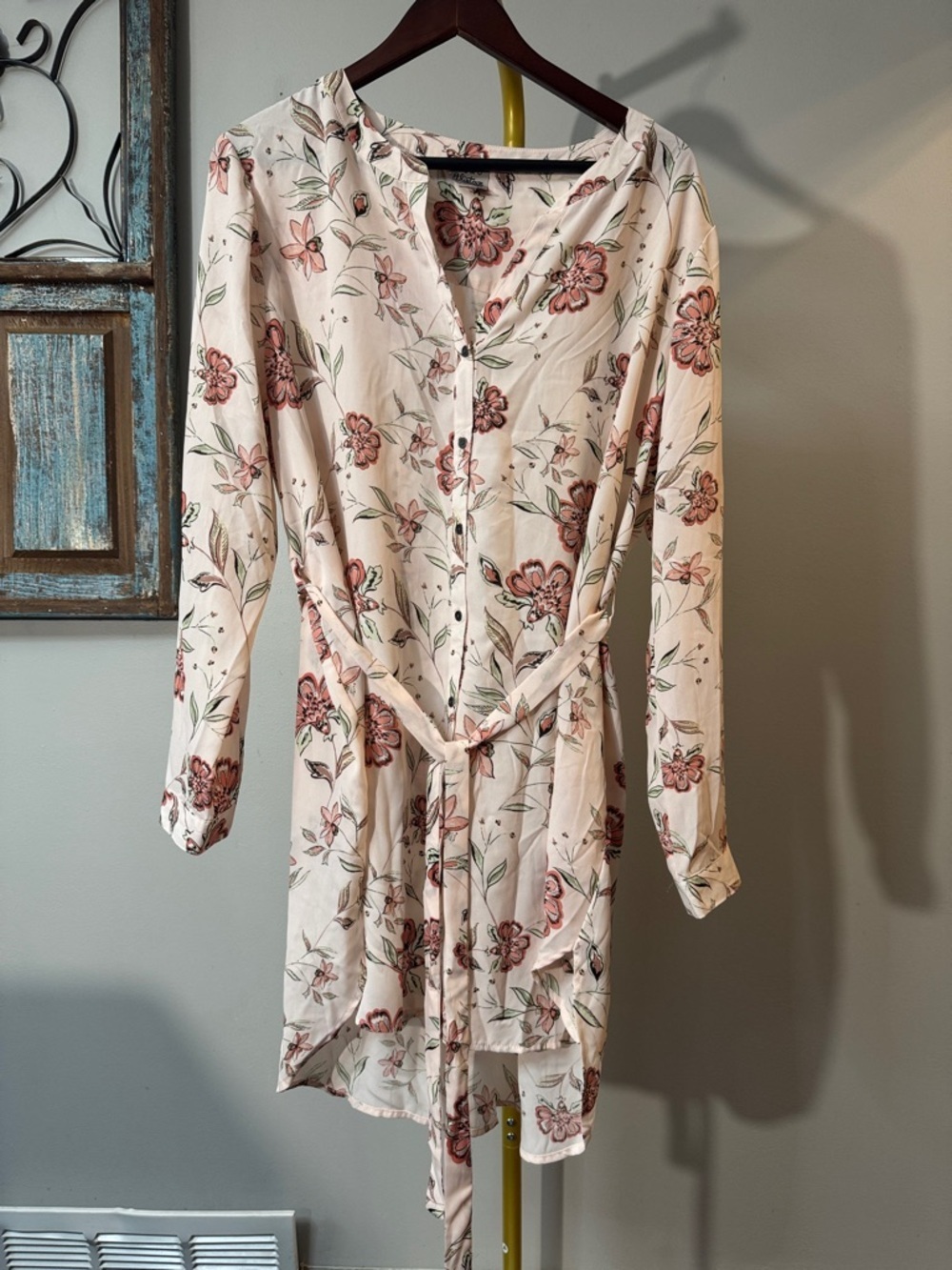 Como Vintage pink blush Floral Button-Front Tie Waist Top tunic NWOT XL